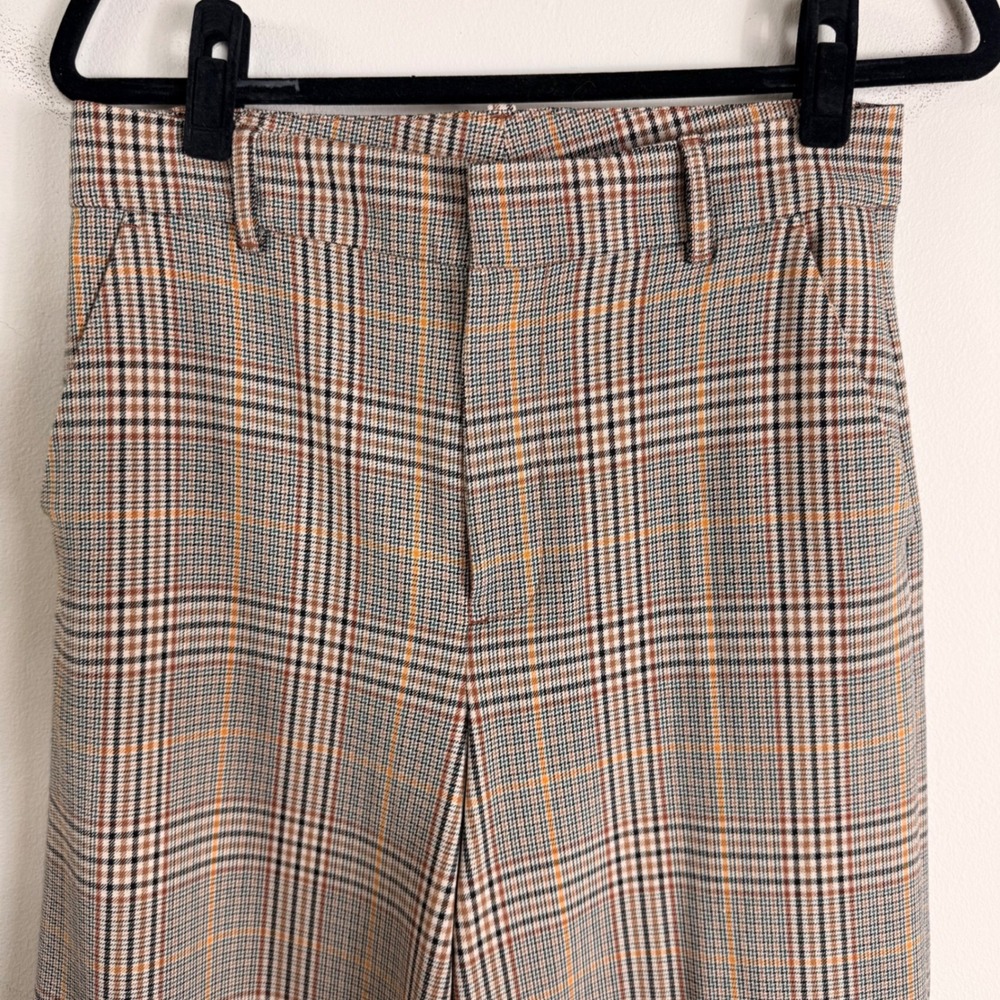 Gap Womens 6 Tall Plaid Wide Leg Trousers Brown Tan High Rise Dress Pants 1166 - Picture 3 of 10